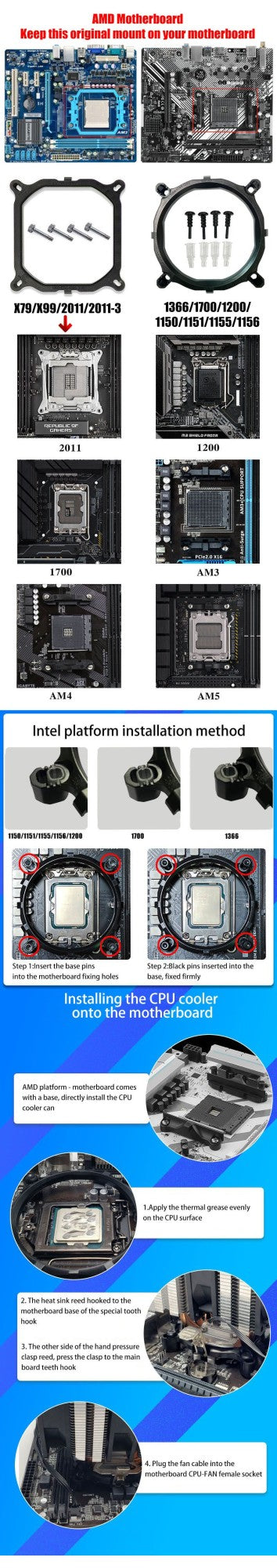 6 Heat Pipes ARGB CPU Air Cooler 4 Pin PWM Quiet CPU Cooling Fan for Intel LGA 1700 2011 1200 1156 X79 X99 AM3 AM4 PC Radiator