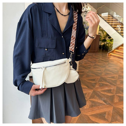 2025Casual solid color commuter bag simple western style street style fashion crossbody chest bag travel waist bag two-piece set