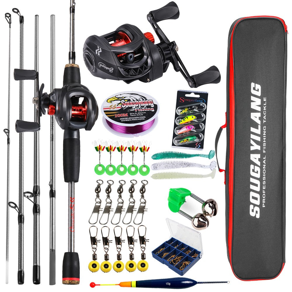 Kit Completo Sougayilang Vara e Carretilha de Pesca, Vara de 5 Seções e Carretilha com Carretel de Alumínio para Pesca de Robalo em Água Doce