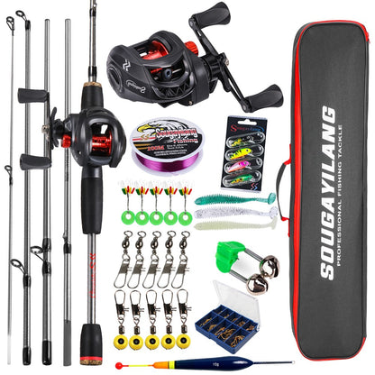 Kit Completo Sougayilang Vara e Carretilha de Pesca, Vara de 5 Seções e Carretilha com Carretel de Alumínio para Pesca de Robalo em Água Doce