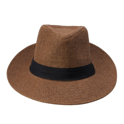 Chapéu de Sol Fedora de Verão Casual Unissex Moda Praia Aba Larga Jazz Chapéu Panamá Palha de Papel Boné Feminino Masculino Com Fita Preta