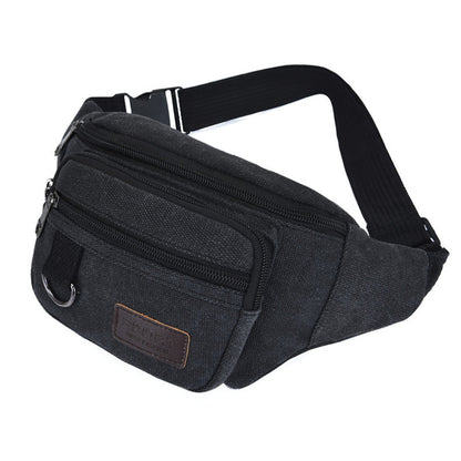 Thick canvas waist bag, outdoor leisure sports crossbody chest bag, men's portable change phone bag, multifunctional-A-DH