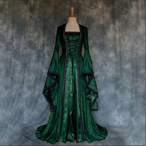 Halloween Cosplay Women Vintage Gothic Medieval Court Dress Flared Long Sleeve Floor Length Gown For Theme Stage Cosplay Show