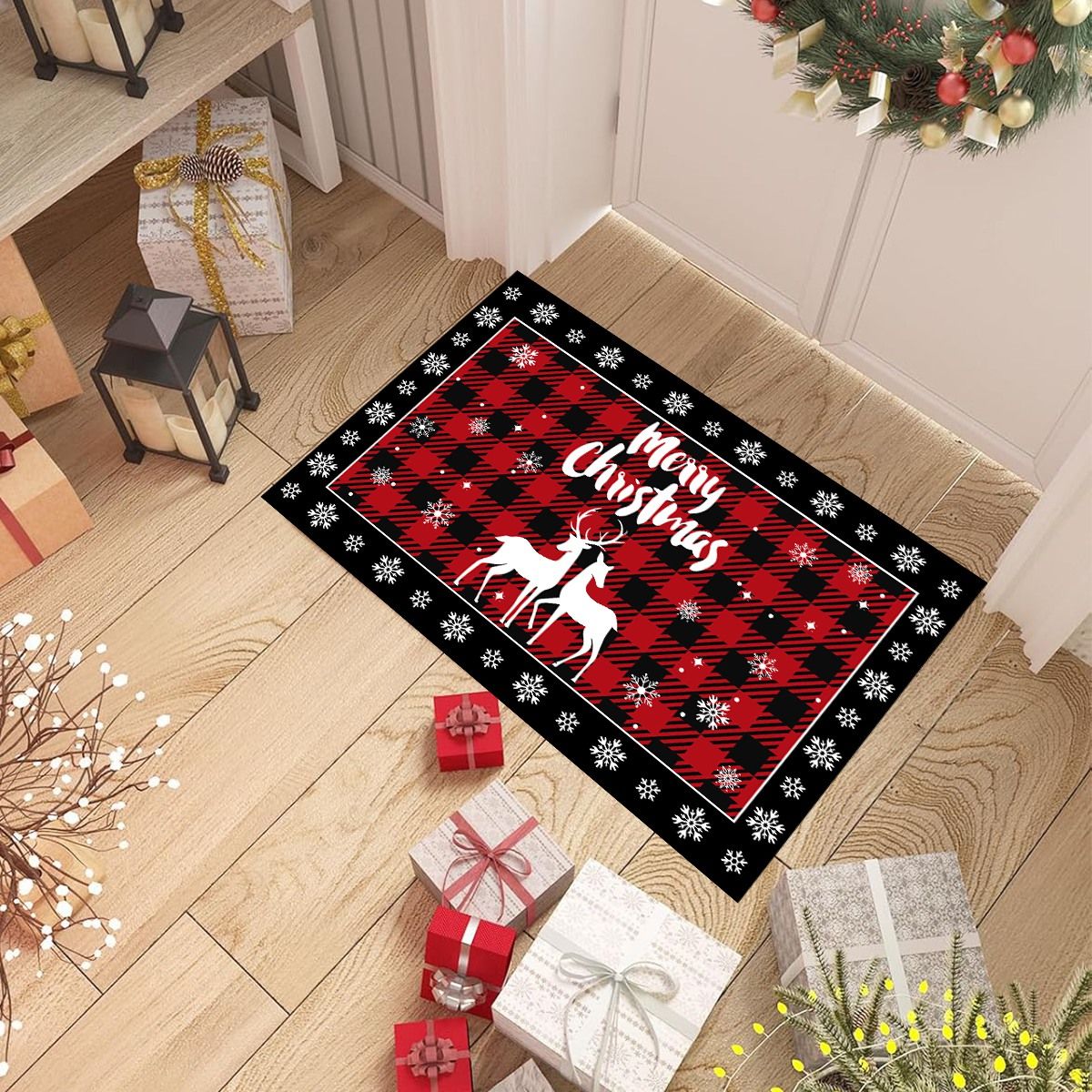 60/80/120CM Christmas Elk Floor Mat Xmas Tree Kitchen Rug Doormat Home Decor Navidad Natal Christmas Decorations For Home 2025