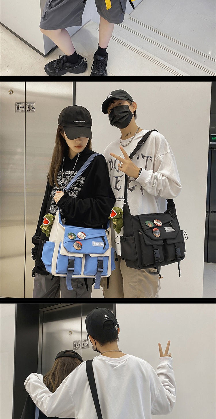 Japanese Simple Messenger Bag Student Nylon Waterproof Canvas Handbag Shoulder Crossbody Bags for Women Men Satchels Bolsas