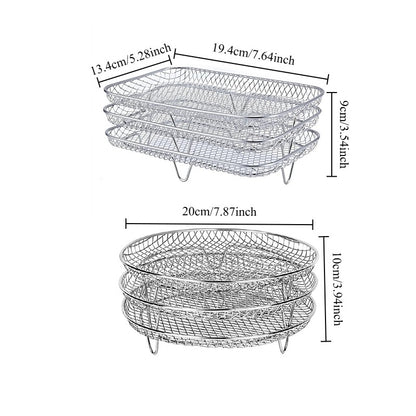 Three stackable air fryer racks made of 304 stainless steel, non stick frying pan and barbecue grill rack, kitchen cooking tools
