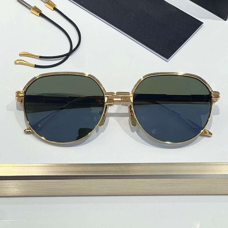Óculos de Sol INS Gold Green de Luxo Masculino, Design de Marca, Oval, Liga, Alta Qualidade, Feminino, Pernas Duplas Especiais, Lentes Intercambiáveis, Proteção UV400