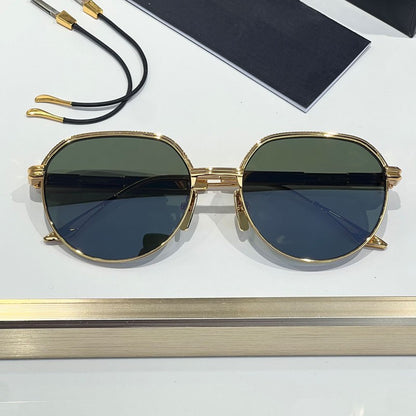 Óculos de Sol INS Gold Green de Luxo Masculino, Design de Marca, Oval, Liga, Alta Qualidade, Feminino, Pernas Duplas Especiais, Lentes Intercambiáveis, Proteção UV400