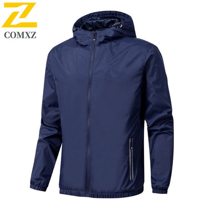 2025 Autumn Windproof Jacket Men's Trendy Solid Color Zipper Pocket Windbreaker Coat Casual Camping Jogging Loose Hooded Jackets