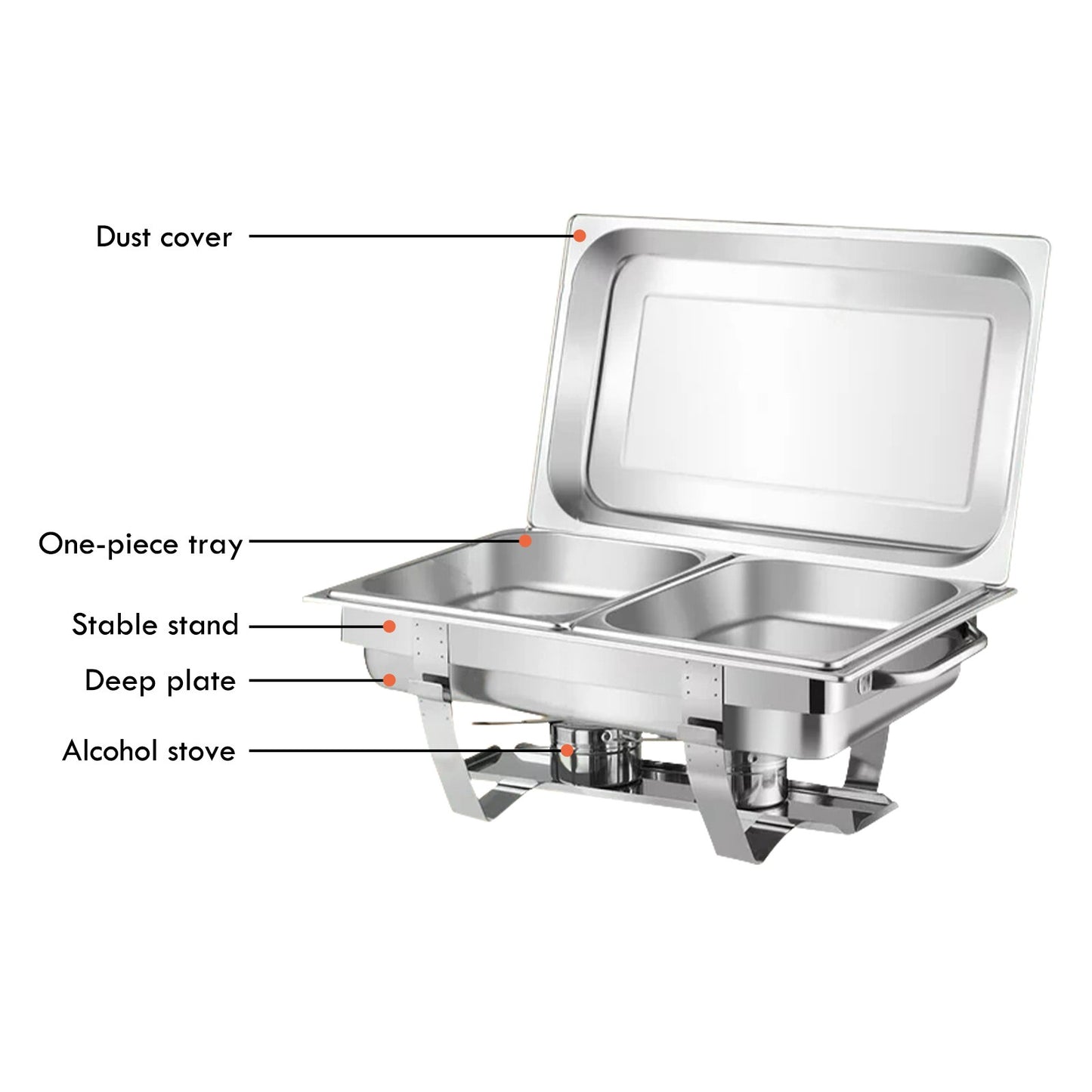 2 Packs Chafing Dish Buffet Set Stainless Steel 2 Grid8 Qt. Foldable Rectangular Warmer 2 Half Size Food Pans for Parties Even