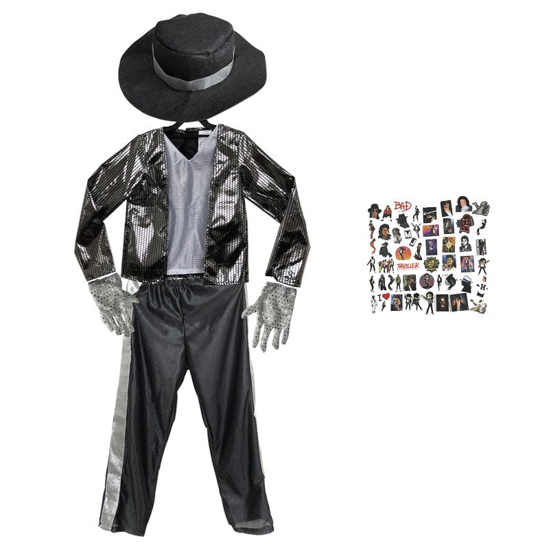 Children MJ Michael Jackson Cosplay Carnival Costume Coat Billie Jean Kids Party Superstar Singer Dance Clothing
