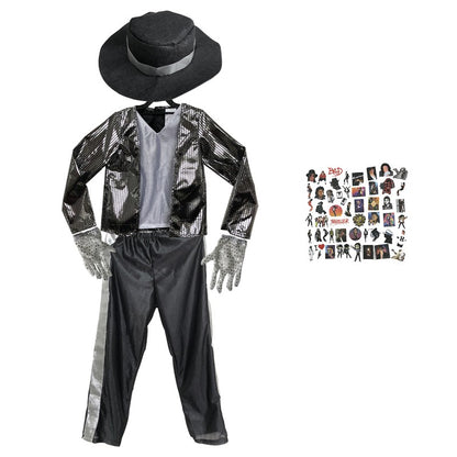 Children MJ Michael Jackson Cosplay Carnival Costume Coat Billie Jean Kids Party Superstar Singer Dance Clothing