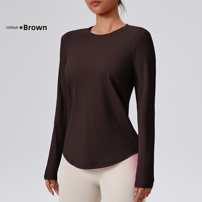 Naked Spring and Autumn Round Neck Fitness Yoga Clothing, Slimming and Slimming Base, Sports Top, Pilates Long Sleeve, Female