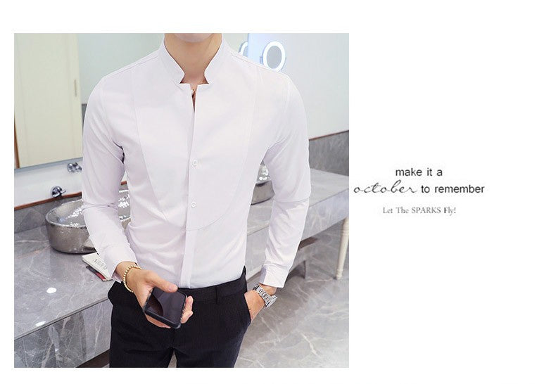 Mens Long Sleeve Shirt Autumn High Quality Stand Collar Casual Slim Solid Color Shirt Oversized Size 5XL Fashion Men Clothing