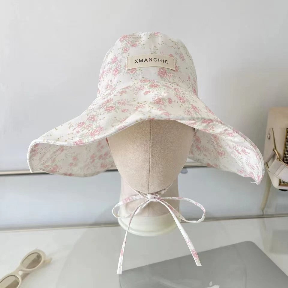 Floral Bucket Hats For Women Drawstring Fishermen Hat Female Foldable Sun Protection Hat Outdoor Beach Mountain Camp Visor Caps