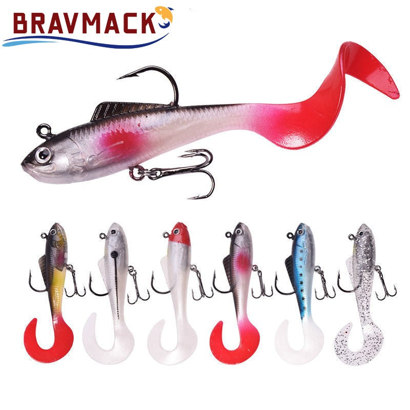 6 peças de isca de pesca com cauda de natação, jig, wobblers, iscas macias, isca artificial de silicone, isca de colher de carpa de robalo