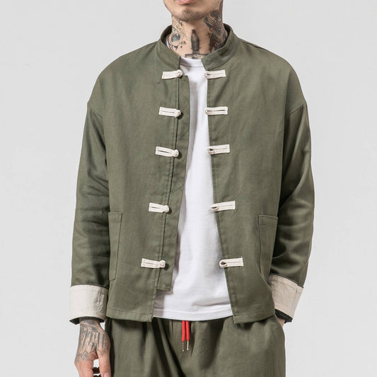 Chinese Wind Cotton Buckle Large Men's Casual Jacket Jacket Retro Stand-up Collar Tang Suit Top Batch