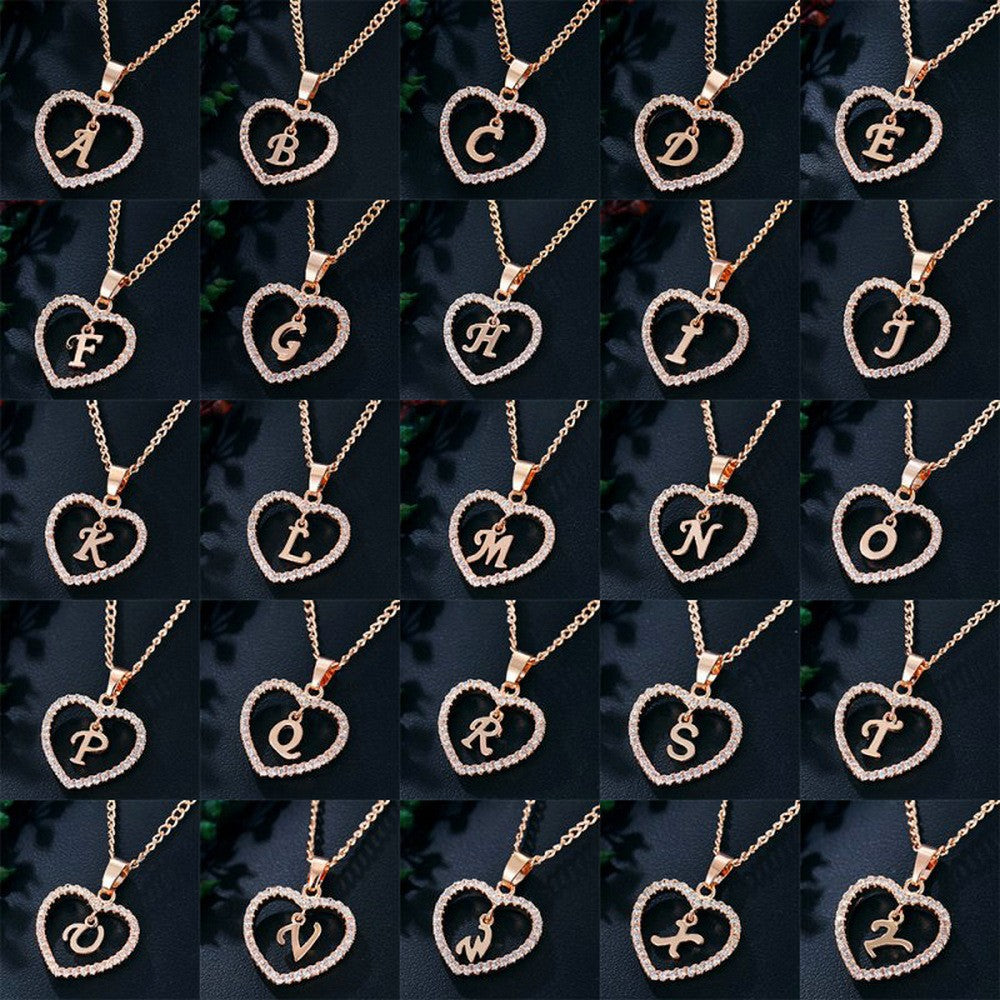 Customizable Love Pendant Necklace with Zircon 26 Letter Initial Jewelry for Men And Women