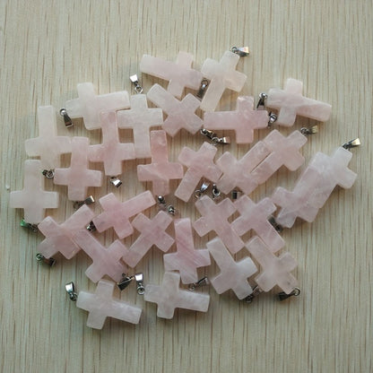 Wholesale 50pcs/lot Fashion Hot Sell Natural Stone Mixed Color Assort Cross Pendants Charms Fit Necklaces Jewelry Making