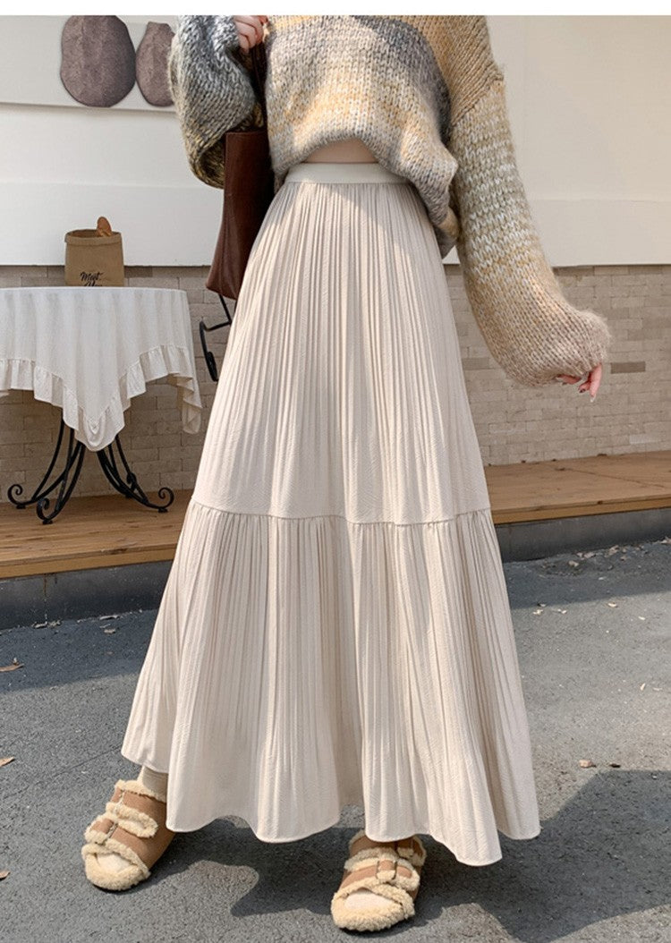 Pleated half skirt for women in autumn and winter 2025 new high waist slimming casual versatile A-line umbrella long skirt