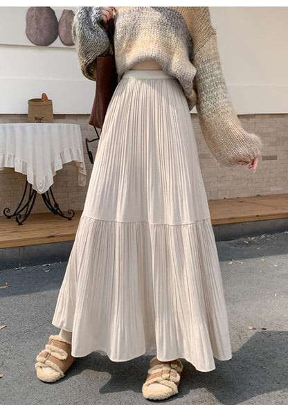 Pleated half skirt for women in autumn and winter 2025 new high waist slimming casual versatile A-line umbrella long skirt