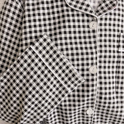 Hello Kitty Embroidered Women's Pajamas Set Fall Spring Plaid Print Loungewear Long Sleeve Cardigan Top and Pants Home Sleepwear