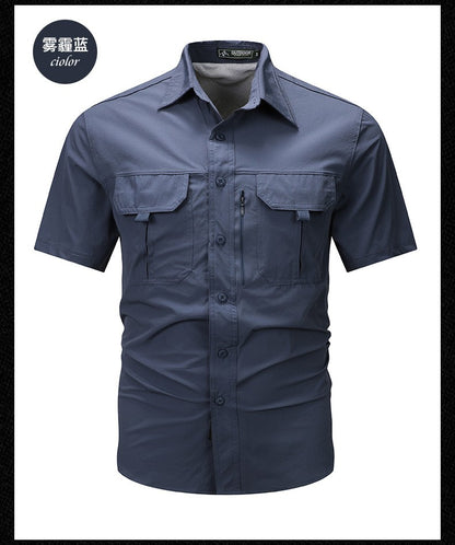 2024 Summer New Cargo Shirt Short Sleeve Men's Cargo T-shirt Outdoor Navy Multi-pocket Breathable Camping Hiking Work Shirts