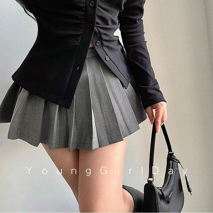 Pleated Skirt with Shorts Women Sexy High Waist Irregular White Black A-line Gyaru Tennis extreme Mini Skirt School