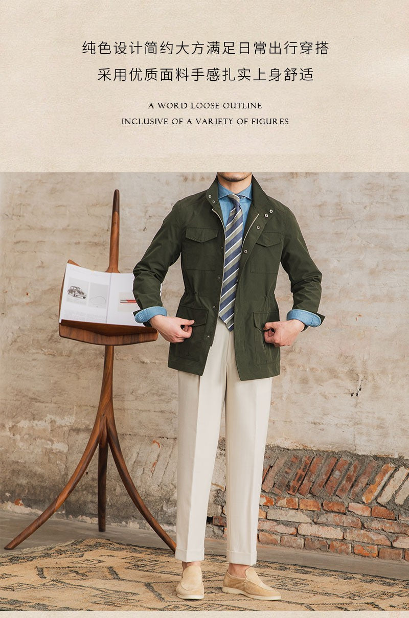 Three Spring and Summer Light Vertical Collar Waist Half Hanging M65 British Jacket Men's Retro Hunting Wear Waterproof Jacket
