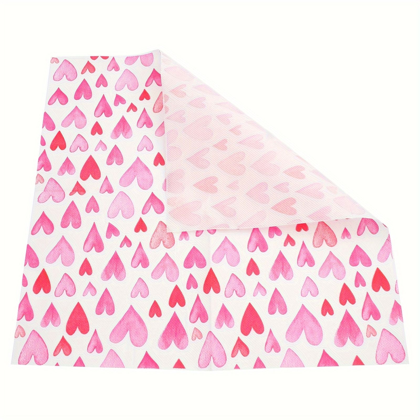 20pcs Romantic Pink Heart Pattern Disposable Napkins Valentine's Day Weddings Birthdays Party Decoration Tableware Lining Paper