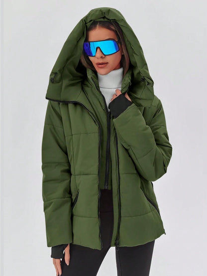 Fisoew women's Belted Puffer Jacket, Women's Waterproof Ski Coat With Hood, Quilted Winter Snowsuit Aesthetic