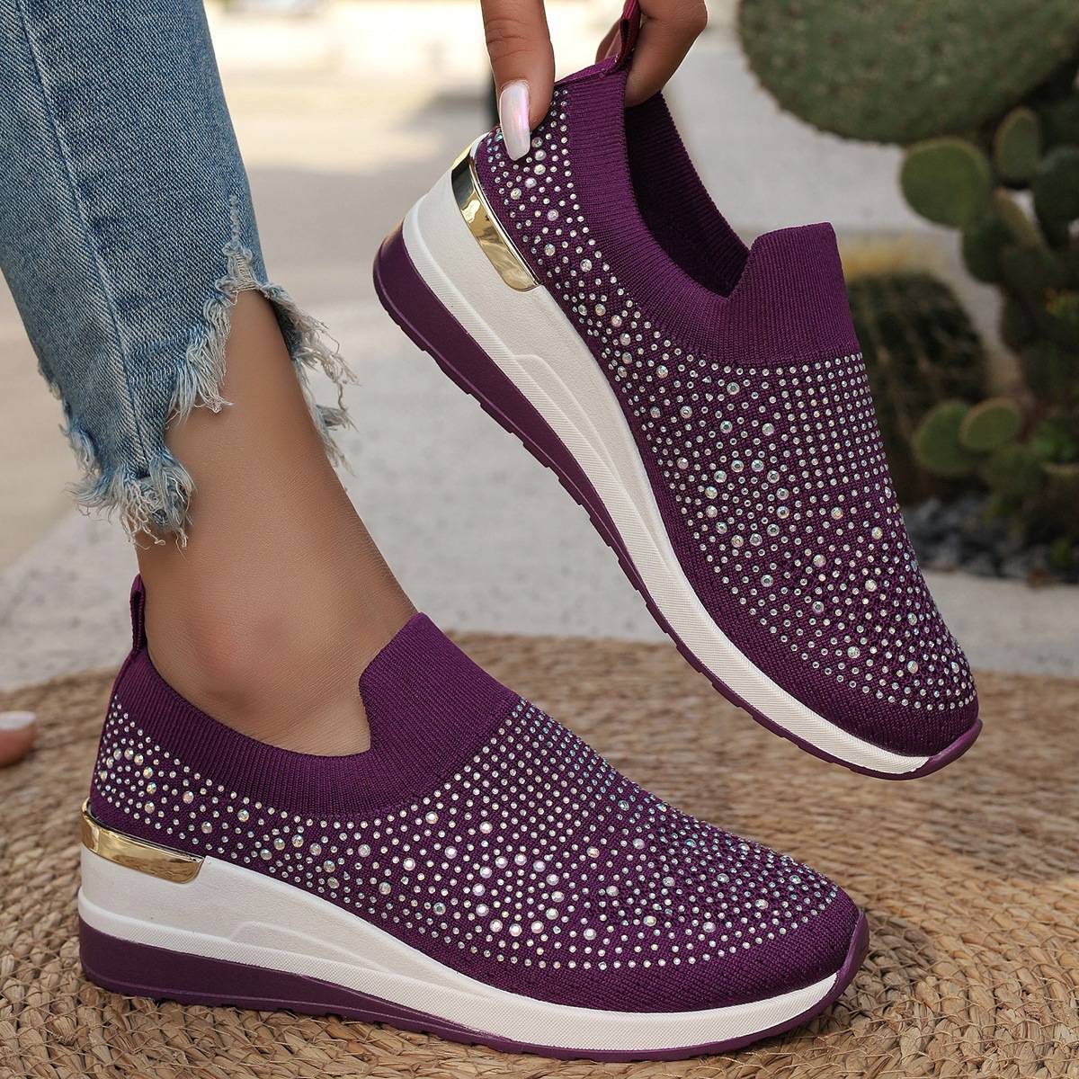 Women Wedges Platform Sneakers Autumn Fashion Round Toe Casual Sports Slip-on Shoes Woman Non Slip Vulcanized Shoes Plus Size 44