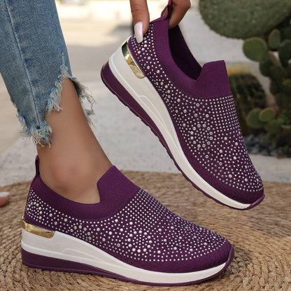 Women Wedges Platform Sneakers Autumn Fashion Round Toe Casual Sports Slip-on Shoes Woman Non Slip Vulcanized Shoes Plus Size 44
