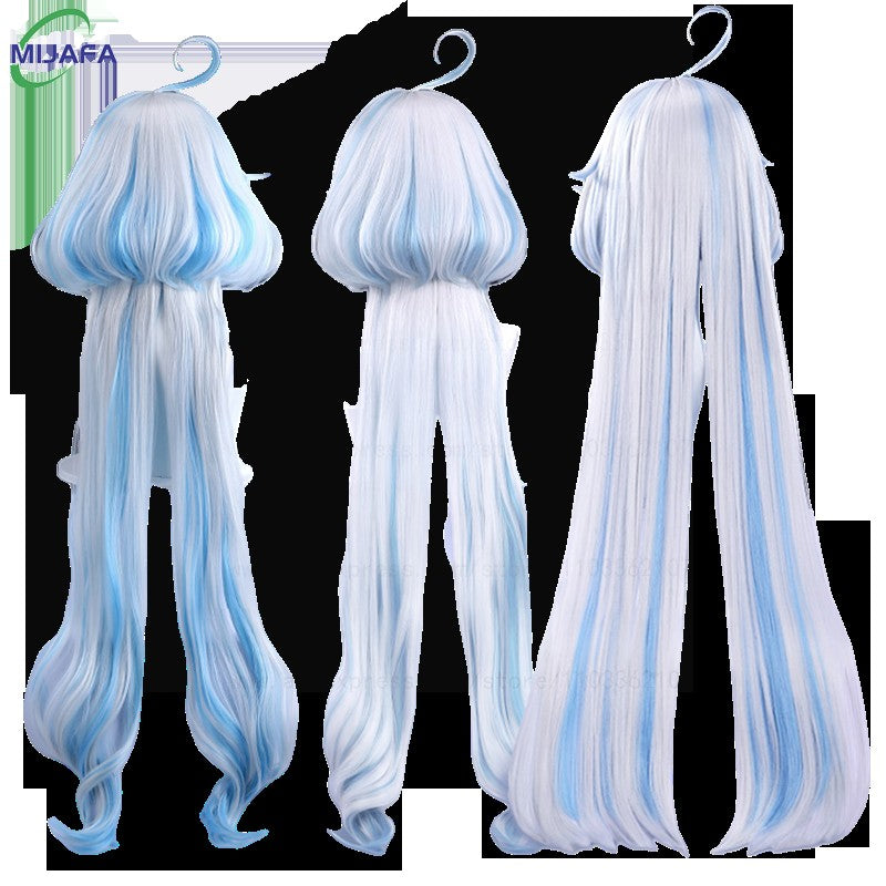 Really High Quality Fontaine Focalors Cosplay Wig Long Short Furina Wigs Blue White Curly Heat Resistant Hair Anime Wigs +WigCap