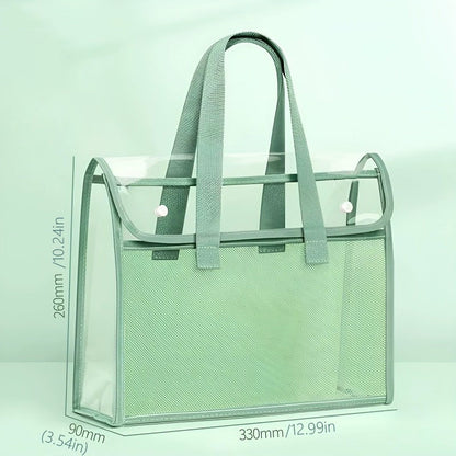 Clear Tote File Bag - Waterproof, Large Capacity, for School, Office, Travel, Document Organizer, Hand Carry Handle (Tran