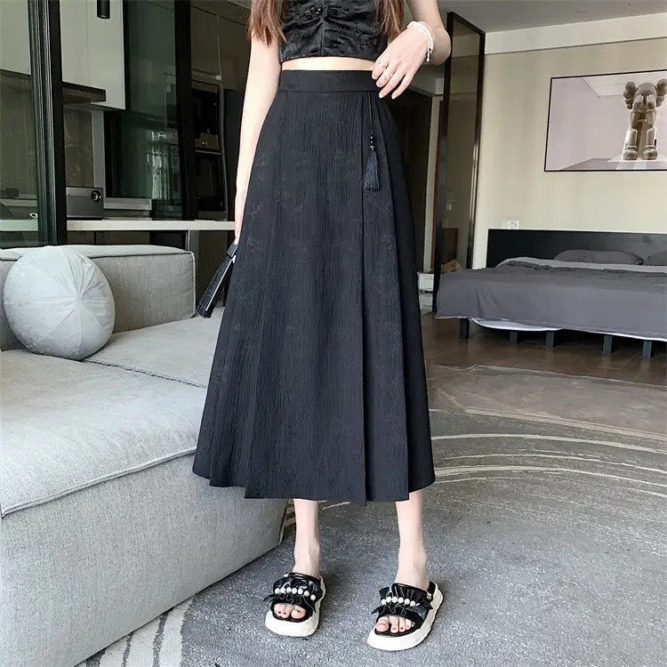 Elegant Embroidered High Waist Midi Skirt Women's New Chinese Style A- Line Half Body Skirt for Summer Fashionable Versatile
