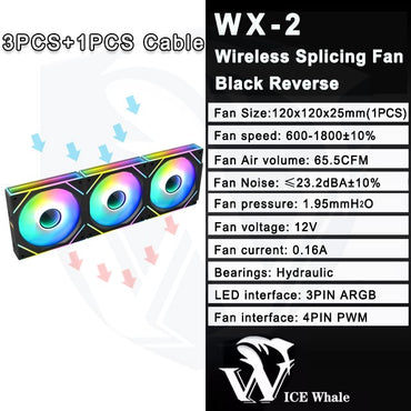 ICE Whale WX-2 Wire-Splicing PC Case Cooling Fan ARGB Mirror Cycle Light Effect 600-1800RPM PWM Water Cooling 360mm Cooler Fan