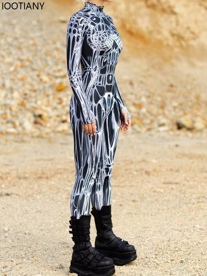 Unisex Sexy Black White Graphic Print Jumpsuit Halloween Line Art Muscle Cosplay Bodysuit Holiday Party Zentai Suit Rave Catsuit