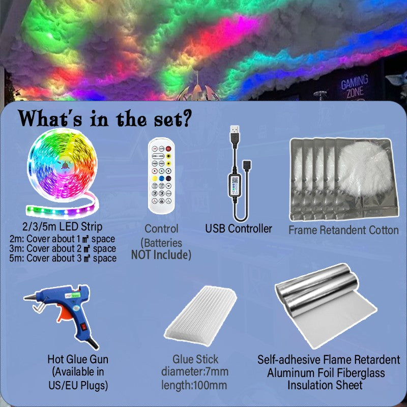 3D Thunder Cloud Lights Ceiling Storm Lights LED Kit Music Sync Lightening Cloud Kit Cotton for Gaming Room Decoration Bedroom