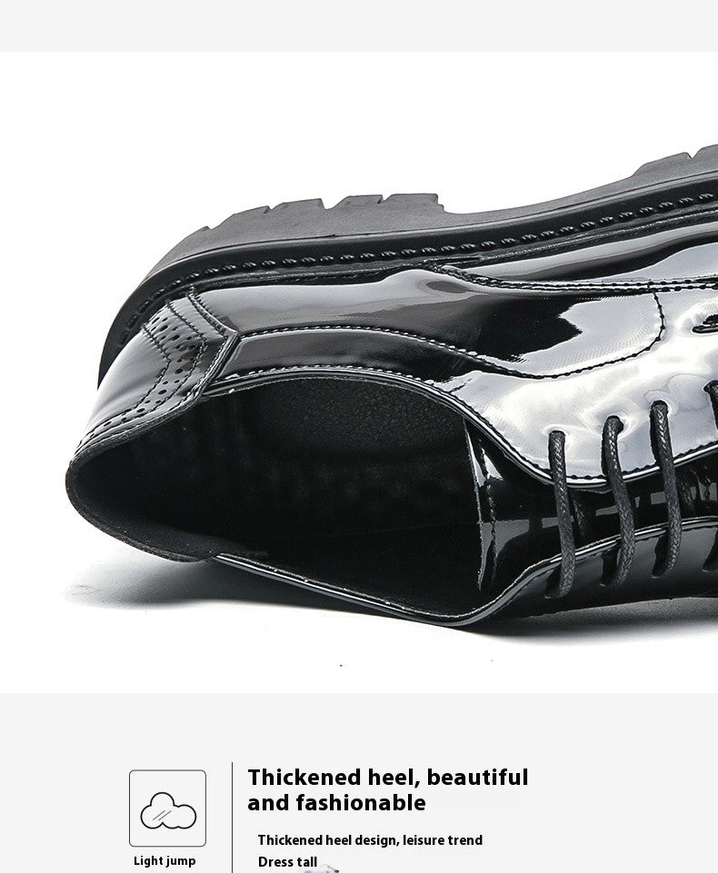 Leather shoes men's thick soles increase British style Brock business dress black senior sense wedding groom shoes 46 yards