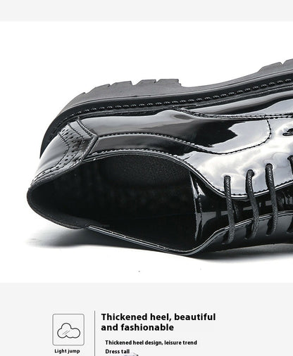 Leather shoes men's thick soles increase British style Brock business dress black senior sense wedding groom shoes 46 yards