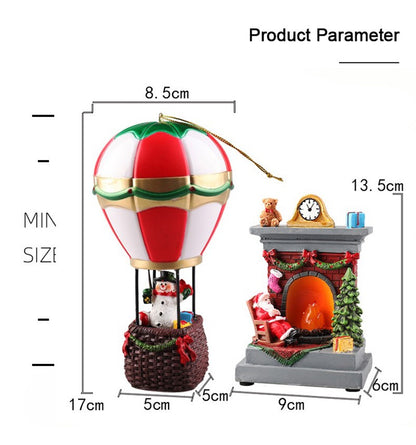 Christmas Glowing Ornaments Santa Claus Snowman Fireplace Resin LED Night Light Christmas Decoration Holiday Kids Toys Gift
