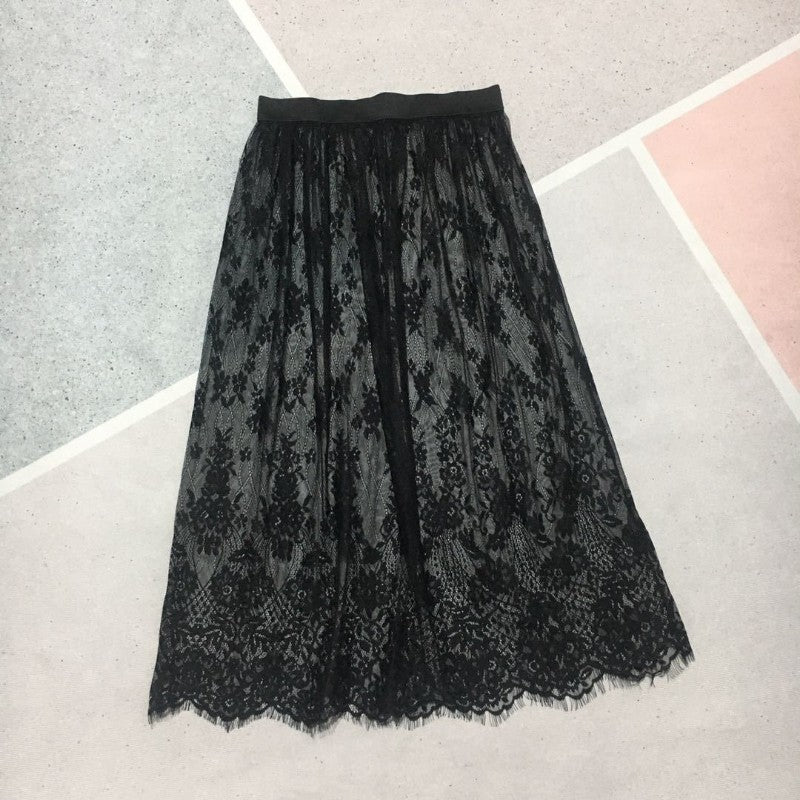 Transparent Sexy Lace Mesh Skirt Elastic High Waist Black White Tulle  Mini Skirts Womens Skirt  Korean Fashion