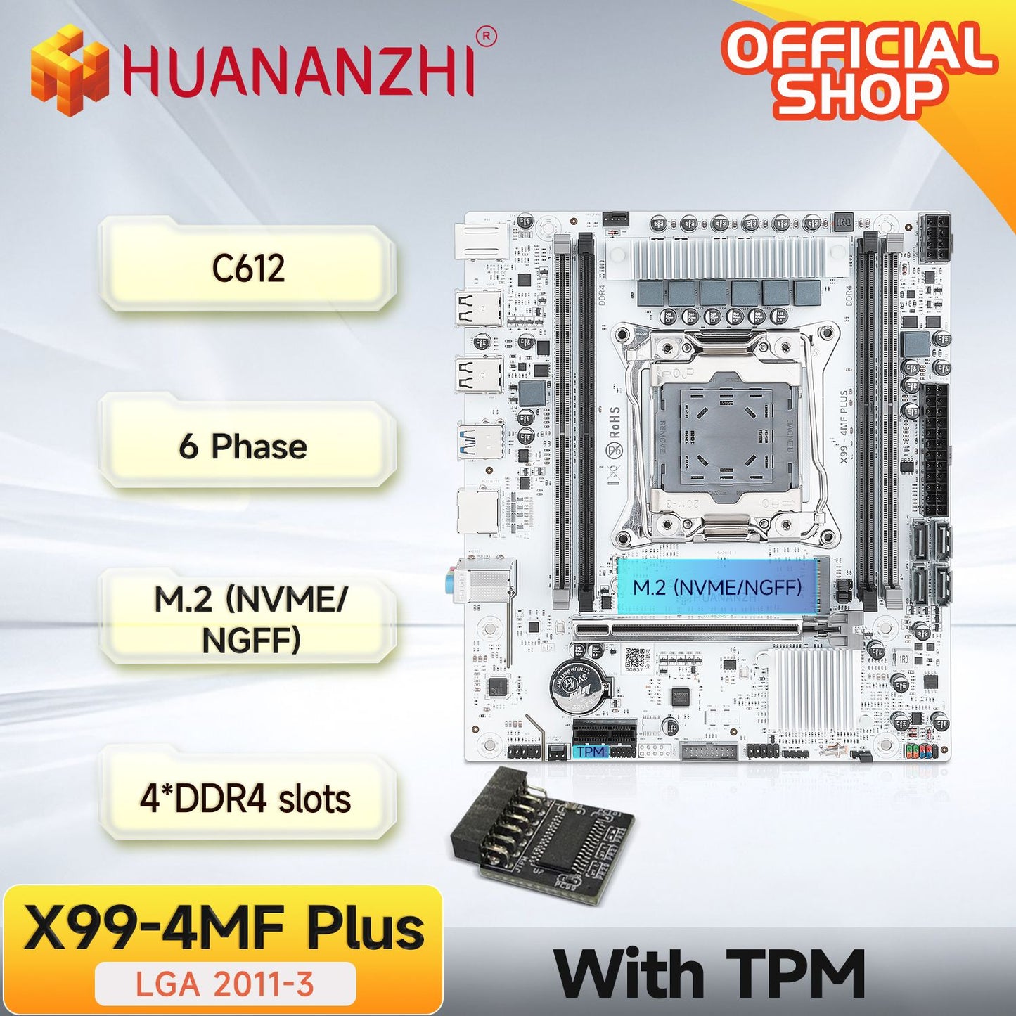 HUANANZHI X99 4MF plus Motherboard with TPM2.0 LGA 2011-3 Support DDR4 RECC/NON ECC Memory NVME Connectivity for PC