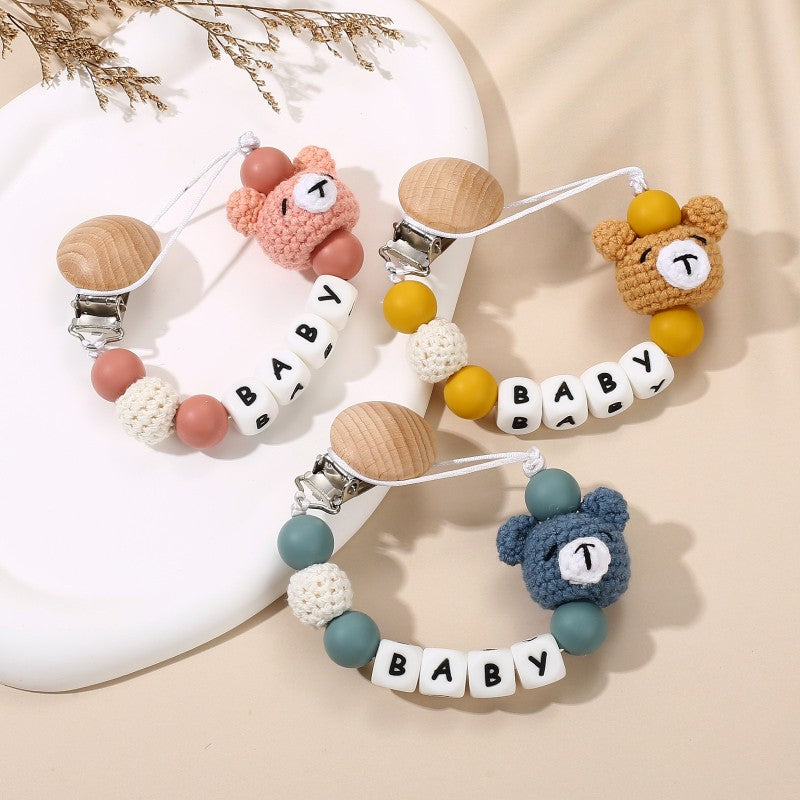 Wooden Dummy Holder Clip Customization Name Silicone Pacifier Chain For Baby Teether Nipple Chain Care Kids Birthday Shower Gift
