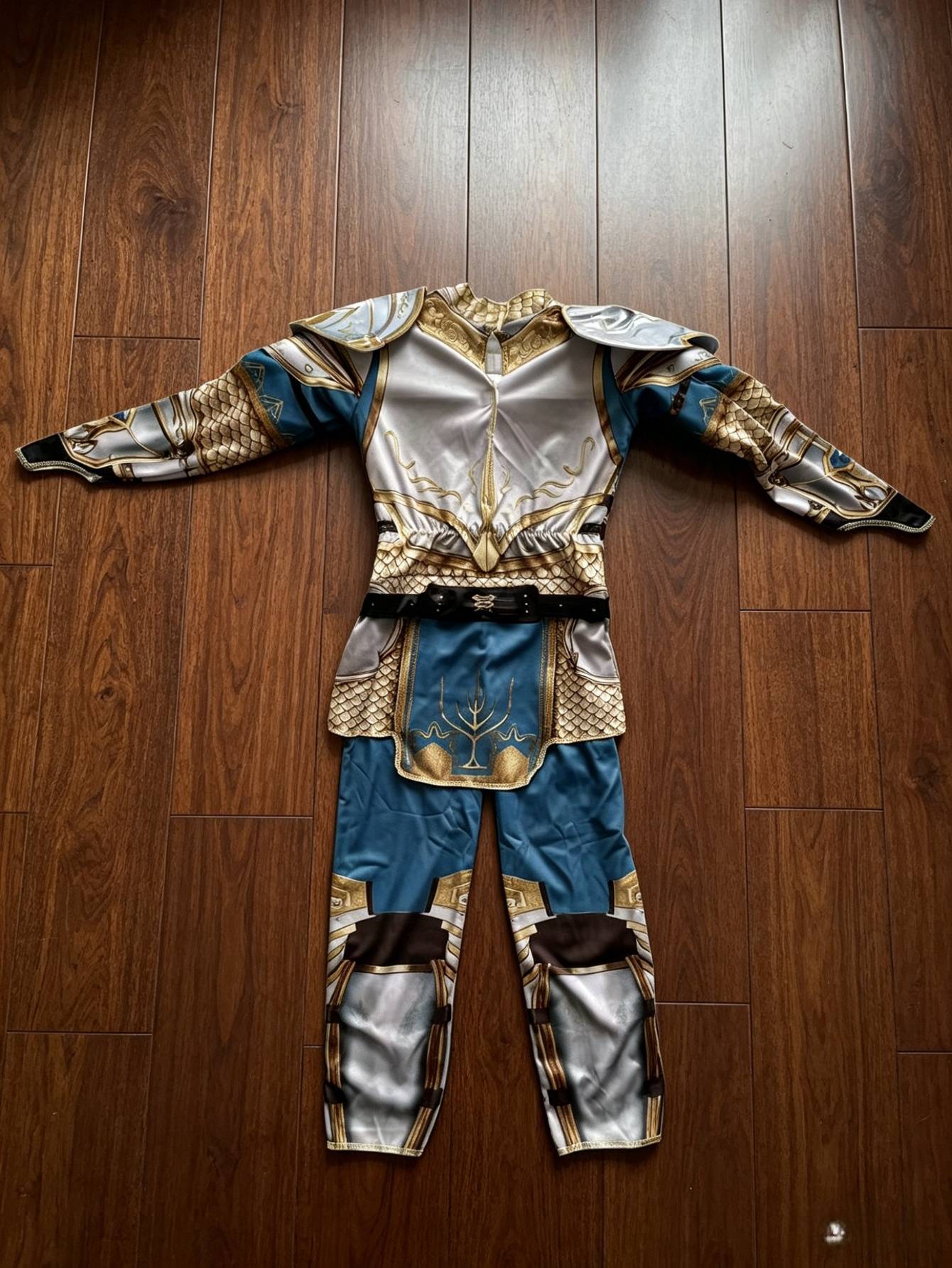 Kids knight armored jumpsuit with printed armor patterns for themed party and role-play activities