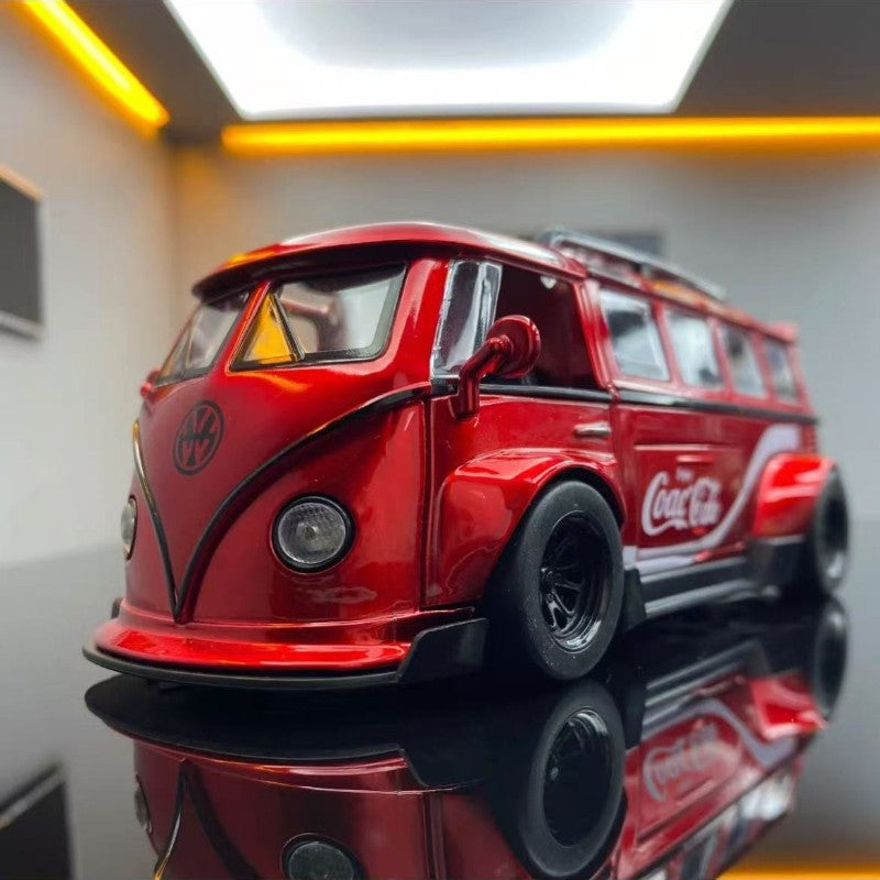 1:32 T1 Ônibus Modelo Som Luz Crianças Menino Brinquedo Veículo Colecionável Decoração de Casa Metal Miniatura Voiture