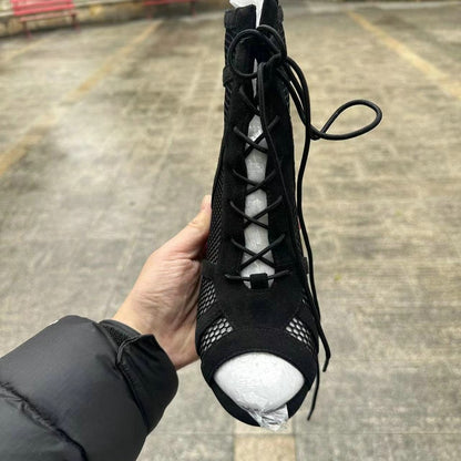 Novas Sandálias Femininas de Salto Alto Sexy Vazadas em Tela Tendência da Moda Verão Conforto Peep Toe Botas Stilettos Jazz Dance Tamanhos Grandes