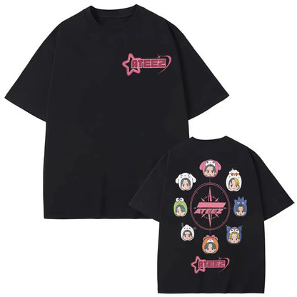 Kpop ATEEZ Cartoon T-shirt in Your Fantasy World Tour 2025 Graphic T Shirts Men Women Clothing Fashion Y2k Short Sleeve T-shirts