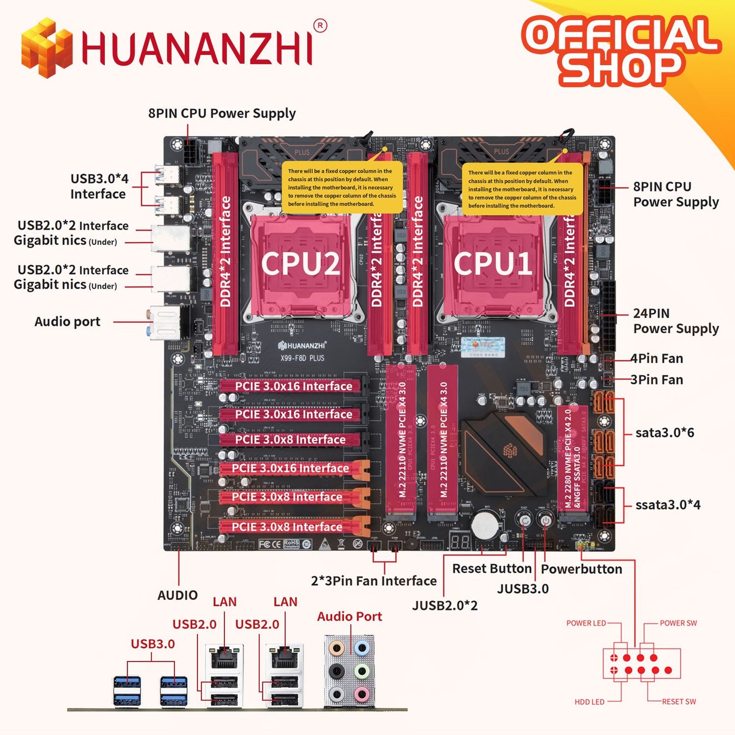 Placa-mãe HUANANZHI X99 F8D PLUS LGA 2011-3 XEON X99 com suporte para Intel Dual CPU E5 2640 2666 2670 2696 V3 V4 DDR4 RECC NVME NGFF